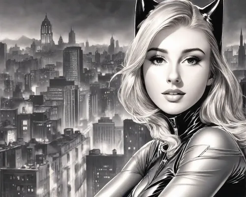 catwoman,black cat,huntress,scarlet witch,femme fatale,sci fiction illustration,birds of prey-night,black widow,kat,fantasy woman,heroic fantasy,fantasy portrait,superhero background,fantasy art,alley cat,cat eyes,metropolis,callisto,the enchantress,super heroine