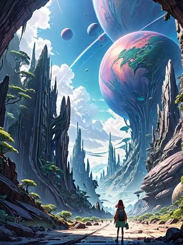 alien planet,alien world,futuristic landscape,dream world,fantasy world,planet,fantasy landscape,3d fantasy,fantasia,cg artwork,planet eart,earth,fairy world,cosmos field,the earth,terraforming,earth rise,valley of the moon,sci fiction illustration,world digital painting,Anime,Anime,General