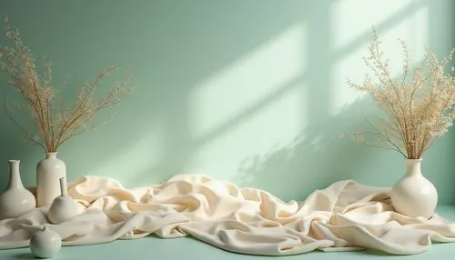 \Celadon-infused ambiance, soft minty hues, calming atmosphere, subtle gradient transitions, elegant curves, luxurious fabrics, creamy whites, pale blues, gentle earth tones, natural materials, sophis