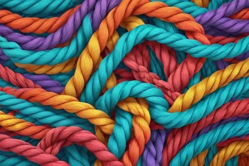 Bundle icon, cute cartoon style, colorful ropes, detailed knots, fabric texture, soft shading, simple background, centered composition, bright lighting, playful atmosphere, 3D illusion, rounded edges,