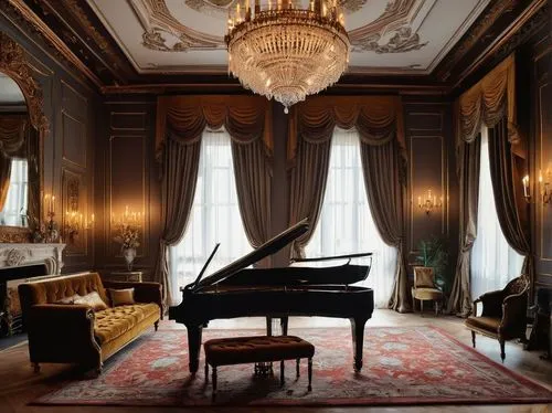 grand piano,steinway,parlor,the piano,steinways,fortepiano,pianoforte,ornate room,concerto for piano,ritzau,bechstein,boesendorfer,royal interior,victorian room,piano,great room,rosenkavalier,mikhailovsky,bosendorfer,piano bar,Illustration,Black and White,Black and White 16