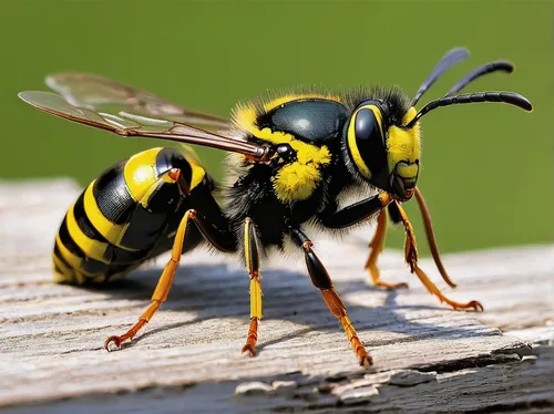 Compose a poem about the relentless buzzing of a wasp on a sunny day.,bee,giant bumblebee hover fly,megachilidae,colletes,wild bee,wasps,drone bee,eastern wood-bee,fur bee,bumblebee fly,wasp,two bees,