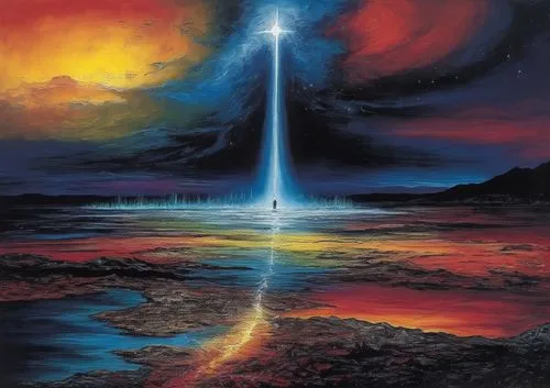 the pillar of light,eckankar,prospera,beam of light,samuil,bifrost,pillar of fire,light bearer,tribute in light,northen light,vangelis,urantia,centauri,the star of bethlehem,guiding light,silmarillion,auroral,luz,covenant,space art,Illustration,Realistic Fantasy,Realistic Fantasy 33