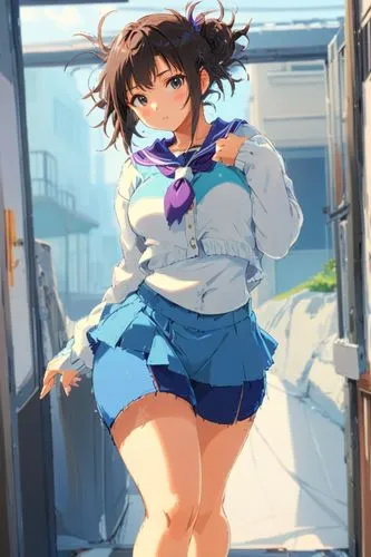 lenceria,a anime woman in blue is carrying her backpack,yanmei,kumiko,suzumiya,shimei,haadyai,himawari,Anime,Anime,Realistic