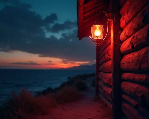 illuminated lantern,fisherman's hut,beach hut,night light,wooden hut,nightlight,Photography,General,Realistic