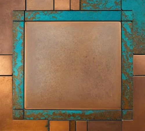 copper frame,corten steel,terracotta tiles,bronze wall,ceramic tile,turquoise leather