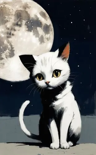 an image of a cat that is looking at the moon,moonan,cat vector,suara,cat cartoon,cartoon cat,jiwan,Conceptual Art,Fantasy,Fantasy 10