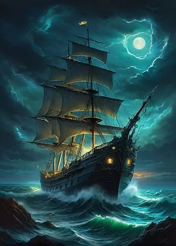 ghost ship,galleon,sea sailing ship,sailing ship,sea fantasy,sail ship,Illustration,Abstract Fantasy,Abstract Fantasy 07