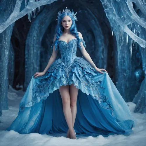 the snow queen,ice queen,ice princess,blue enchantress,suit of the snow maiden,fairy queen,Illustration,Realistic Fantasy,Realistic Fantasy 02