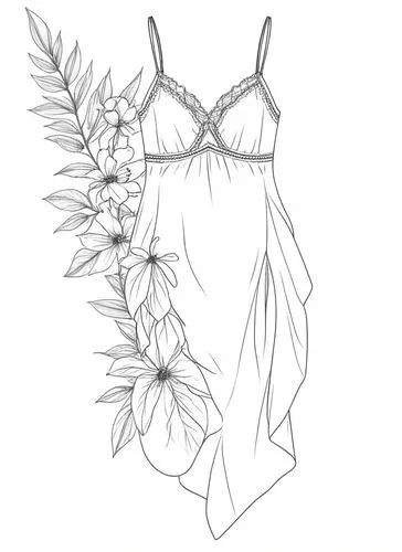 slip dress neck design ,a dress and flowers are on a coloring page,line art wreath,bodices,flower line art,flower ribbon,flowers png,floral mockup