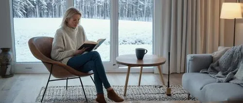 scandinavian style,hygge,blonde woman reading a newspaper,winter window,scandinavica,ekornes,danish furniture,blonde girl with christmas gift,vinter,johaug,livingroom,emelie,aalto,filippa,scandinavian,natuzzi,dovre,coziness,lundby,pernille,Illustration,Black and White,Black and White 27