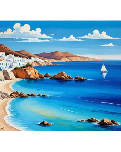 cyclades,beach landscape,coastal landscape,burgau,greek island,antiparos,greek islands,la graciosa,folegandros,luderitz,lakonos,mykonos,quivira,algarve,sea landscape,dodecanese,creta,andros,world digital painting,kythnos,Illustration,Japanese style,Japanese Style 06