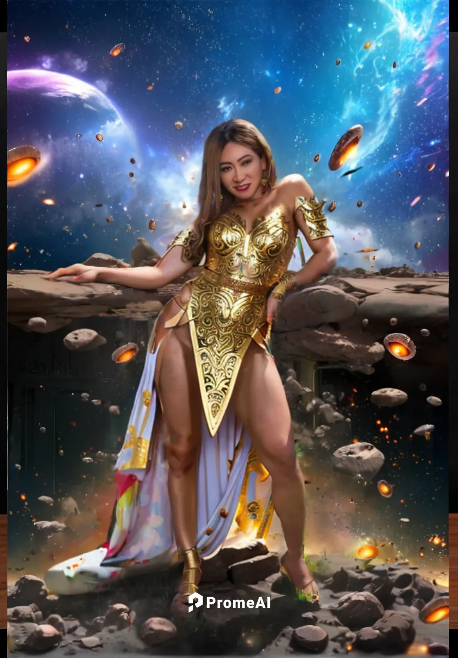 illustrasion futuristic The young WonderwWoman ancient Greek wore dress and carry personal sword ,shield, full body, with golden adorning, intricately sculpted and delicate, white and gold, dynamic po