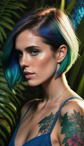 blue hair,blue peacock,color 1,color turquoise,mermaid background,portrait background,halsey,blue hawaii,colorizing,biophilia,fairy peacock,rayon,turquoise,green and blue,blue and green,tropico,fairie,sgh,tropical floral background,karou,Photography,Artistic Photography,Artistic Photography 02