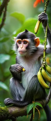 squirrel monkey,ring-tailed,monkey banana,marmoset,white-headed capuchin,white-fronted capuchin,tamarin,long tailed macaque,de brazza's monkey,guenon,colobus,primate,crab-eating macaque,tufted capuchin,langur,cercopithecus neglectus,collecting nut fruit,primates,monkey island,monkey,Illustration,Paper based,Paper Based 17