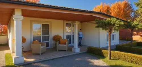 the woman is standing outside of her house,verandas,agritubel,verandahs,inmobiliaria,loggia,annexe,Photography,General,Realistic