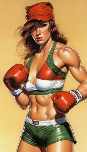 sports girl,kickboxing,striking combat sports,muscle woman,combat sport,professional boxer,strong woman,sanshou,boxing gloves,hard woman,retro women,boxing,boxer,strong women,david bates,muay thai,savate,woman strong,female warrior,boxing equipment,Illustration,American Style,American Style 07