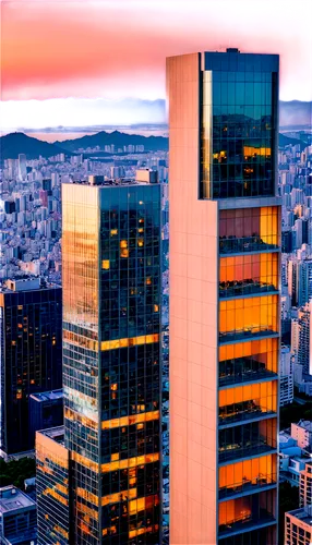 urban cityscape, skyscraper, modern architecture, glass windows, metallic frame, concrete structure, evening sunset, soft warm light, aerial view, 3/4 composition, shallow depth of field, cinematic li