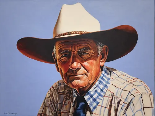 Jack  . Acrylic polymer on canvas. 45 x 45cm  ©  2015 Ida Montague.  From a series of portraits of legendary Australian cattlemen.,pensioner,elderly man,john day,bill woodruff,jack roosevelt robinson,