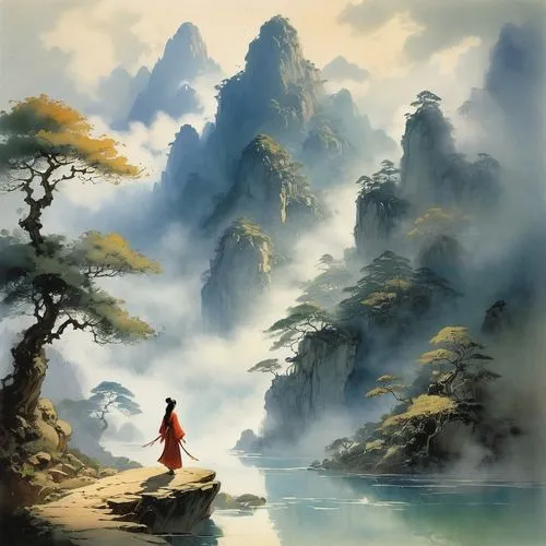 wudang,shaoming,fantasy landscape,world digital painting,wenhao,landscape background,yiping,jianfeng,wenzhao,wuzong,oriental painting,rongfeng,buddhists monks,youliang,jianxing,yunnan,qinghe,daoist,yonghao,yanzhao