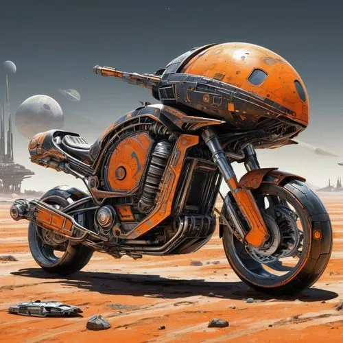 heavy motorcycle,garrison,motorcycle,sci fiction illustration,motorbike,ktm,motograter,sci fi,motorcyle,dropship,kharak,martian,mars rover,sci - fi,harley davidson,interceptor,motorcycles,cafe racer,motorik,orange,Conceptual Art,Sci-Fi,Sci-Fi 06