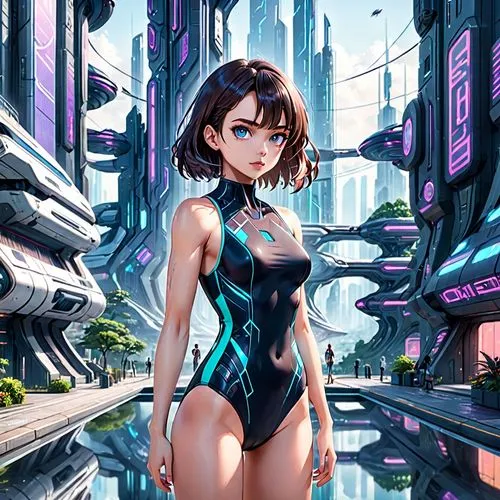 futuristic,cyber,scifi,shinjuku,cyberpunk,sanya,one-piece swimsuit,cg artwork,honolulu,marina,futuristic landscape,kotobukiya,osaka,cyan,manta,world digital painting,cyber glasses,vector girl,hong,mecha,Anime,Anime,General