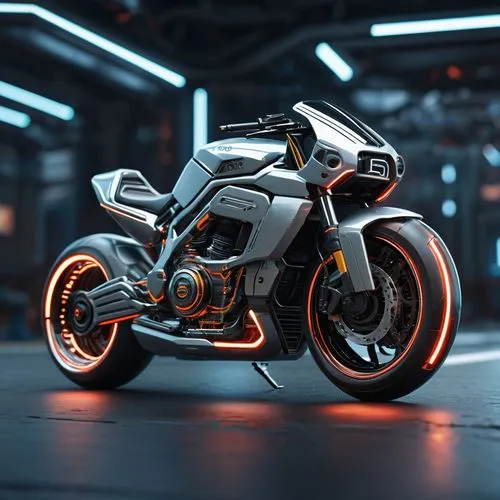 highly advanced TRON style covered motorcycle. in the style of monochromatic compositions, dynamic action sequences, silver and black, streamline elegance, science fiction style ,A highly detailed,  d