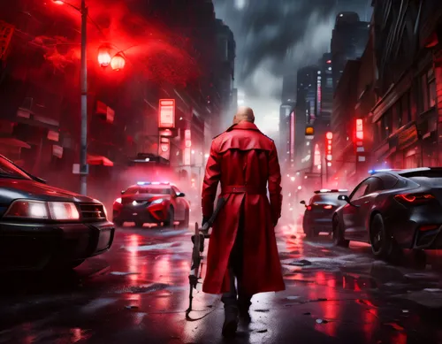 red coat,dante,dmc,arkham,daredevil,redcoat,superhero background,red cape,red super hero,azzarello,akira,game art,vigilante,vigilantism,vigilantes,game illustration,concept art,red matrix,cyberpunk,va