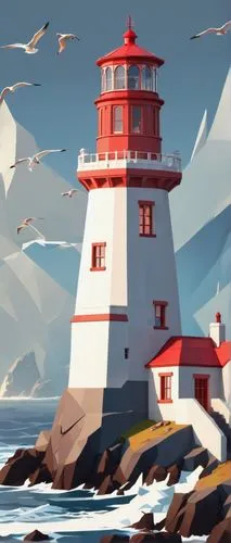 lighthouse,red lighthouse,lighthouses,light house,electric lighthouse,petit minou lighthouse,light station,newfoundland,world digital painting,icebergs,digital painting,arctic birds,lightkeeper,crisp point lighthouse,maine,lowpoly,coastal bird,iceburg,raincoast,beacon,Unique,3D,Low Poly