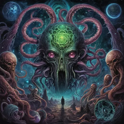 cuthulu,zodiac,octopus,death's-head,kraken,argus,calamari,hinnom,death's head,testament,auqarium,autopsy,tentacles,mirror of souls,death god,tentacle,end-of-admoria,polyp,octopus tentacles,cephalopod,Illustration,Realistic Fantasy,Realistic Fantasy 47