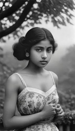 b&w photograph of ideal female form by Nobuyoshi Arak, gorgeous 21 year old indian girl blue eyes, porcelain skin,  blurred nature background, Realistic 1960 photo backlighted with fog Very Big Mega B