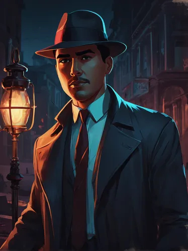 investigator,detective,gas lamp,inspector,mafia,private investigator,lamplighter,film noir,game illustration,spy visual,spy,al capone,steam icon,gentleman icons,investigation,holmes,fedora,indiana jones,mystery man,smooth criminal,Conceptual Art,Fantasy,Fantasy 02