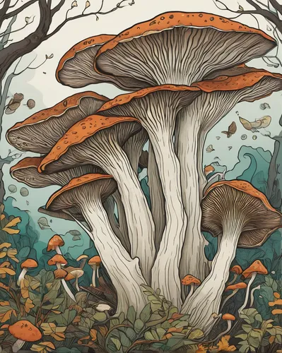 mushroom landscape,forest mushrooms,forest mushroom,tree mushroom,mushroom island,mushrooms,fungal science,fungi,agaric,wild mushroom,wild mushrooms,toadstools,mushroom type,mushrooming,brown mushrooms,medicinal mushroom,mushrooms brown mushrooms,edible mushrooms,mushroom,forest floor,Illustration,Vector,Vector 02