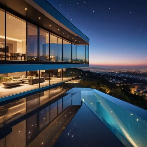 infinity swimming pool,roof top pool,luxury property,penthouses,dreamhouse,luxury home,luxury real estate,roof landscape,overlooking,ocean view,pool house,beautiful home,beverly hills,glass wall,blue hour,crib,sky apartment,luxuriously,nightscape,modern architecture,Illustration,Black and White,Black and White 13