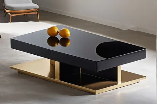 black coffee table with Food stand pop-up design, partitioned furniture to store fruit, eco-friendly elements zoom out
,a modern black coffee table has three apples on it,minotti,black table,coffee ta