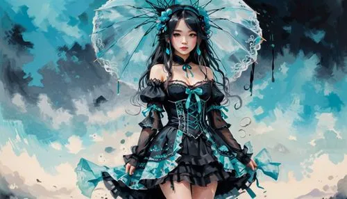 blue enchantress,asagi,karou,gothic dress,dark angel,skuld,fantasy art,hecate,hatsune,black angel,seraphim,albedo,masayo,evanescence,adere,celtic queen,fairy queen,blue heart,faerie,ice queen,Illustration,Paper based,Paper Based 09