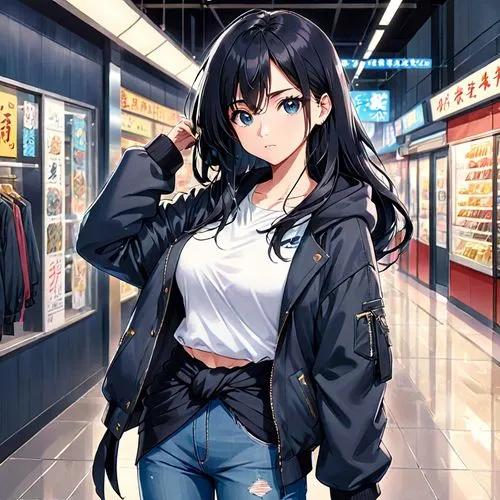 anime japanese clothing,jeans background,akiba,azusa nakano k-on,hiratsuka,rinko,Anime,Anime,Realistic