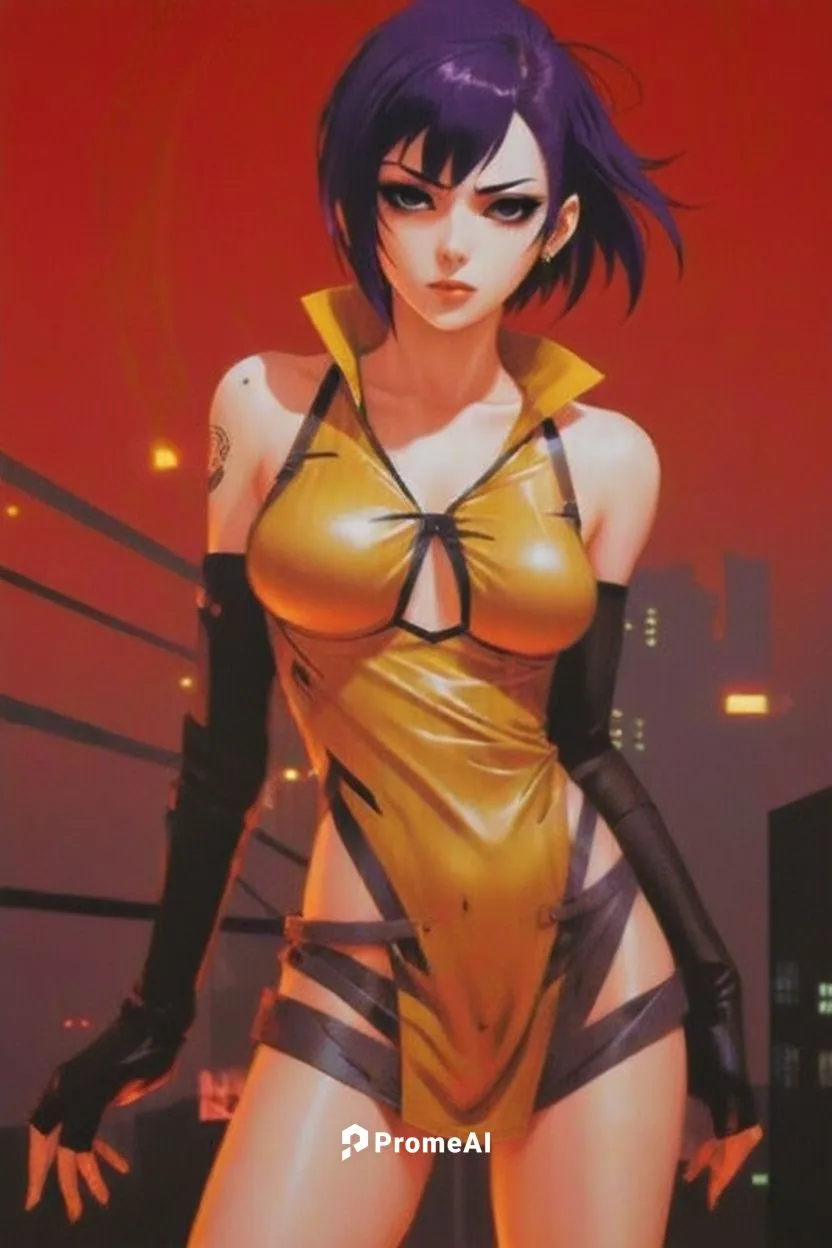 Faye Valentine with tattoos in a dress in the rain, cyberpunk, blade runner, on the roof, dark vibes, neo-noir, halation effect, dark city,eva,pollen panties,hinata,cd cover,yang,gain,kosmea,femme fat