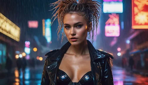 cyberpunk,havana brown,mohawk,wet,monsoon banner,mohawk hairstyle,in the rain,wet girl,bangkok,bun mixed,walking in the rain,punk,femme fatale,streampunk,monsoon,birds of prey-night,hk,stormy,rainy,nerve,Photography,General,Natural