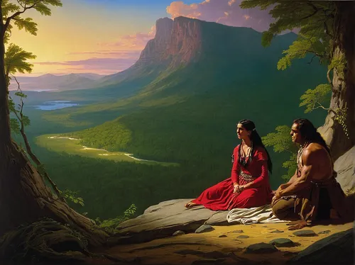 cherokee,the american indian,amerindien,indigenous painting,american indian,mountain scene,first nation,pocahontas,indigenous culture,natives,anasazi,young couple,native american,red cloud,romantic scene,guards of the canyon,shamanism,orientalism,idyll,indians,Illustration,Children,Children 01