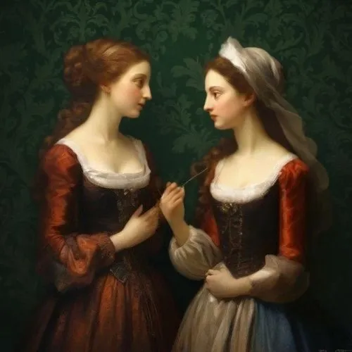 two girls,noblewomen,gothic portrait,foundresses,handmaidens,young women