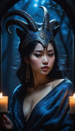 fantasy portrait,fantasy art,priestess,fantasy picture,mystical portrait of a girl,oriental princess,world digital painting,queen of the night,cleopatra,sorceress,oriental girl,zodiac sign libra,blue enchantress,ancient egyptian girl,masquerade,shamanic,digital painting,the enchantress,asian woman,mulan,Illustration,Realistic Fantasy,Realistic Fantasy 12