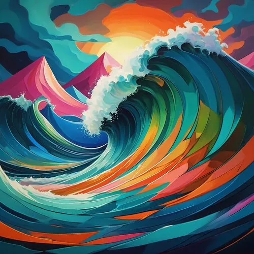 rainbow waves,wavevector,wave pattern,big wave,tidal wave,ocean waves,Conceptual Art,Fantasy,Fantasy 21