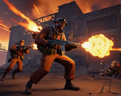 free fire,factories,heavy construction,steam release,fire background,pyrogames,fortnite,shooter game,community connection,calamity,ground fire,dynamite,outbreak,detonator,medic,pyrotechnic,lost in war,gas grenade,development breakdown,pyro,Illustration,Retro,Retro 07