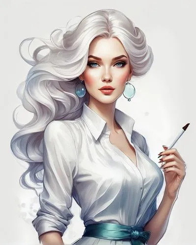 white rose snow queen,janna,gardenias,white lady,sigyn,smoking girl,Illustration,Realistic Fantasy,Realistic Fantasy 15