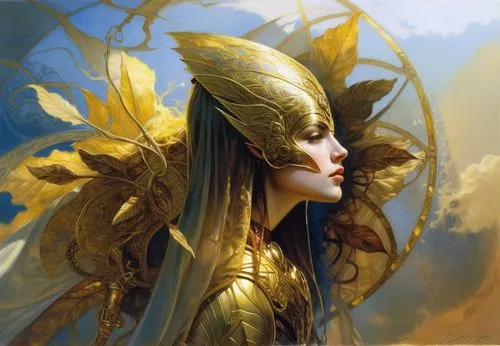 frigga,fantasy art,fantasy portrait,fantasy woman,goldwind,golden crown,Illustration,Realistic Fantasy,Realistic Fantasy 03