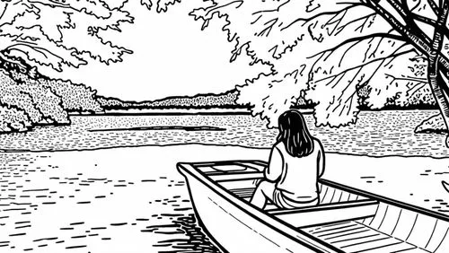 girl on the boat,girl on the river,canoeing,inking,canoed,inks,paddleboat,canoe,paddle boat,on the lake,canoer,boatman,summer line art,canoeist,boat landscape,boat ride,mono-line line art,rowboat,ferr