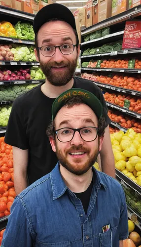 Create a comedic dialogue between two raddishes in a grocery store, discussing their adventurous dreams beyond the vegetable aisle.,melon,superfruit,grainau,veggie,supermarket shelf,markler,veggies,je