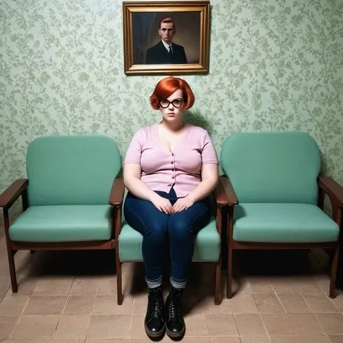 waiting room,doctor's room,therapy room,woman sitting,eggleston,psychoanalyst,Photography,General,Realistic