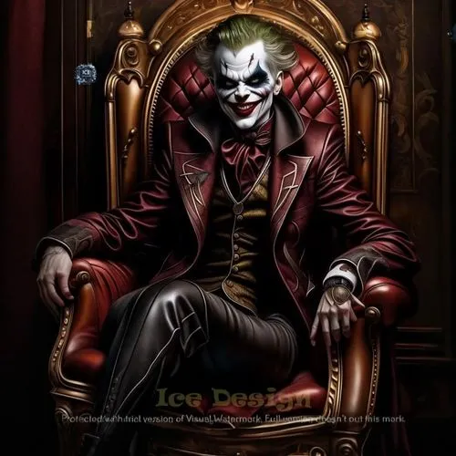 The Joker on a throne,joker,ringmaster,chair png,sting,gambler,the throne,supervillain,count,creepy clown,dracula,ledger,sitting on a chair,boss,dark art,gothic portrait,cross legged,it,throne,sit,hor